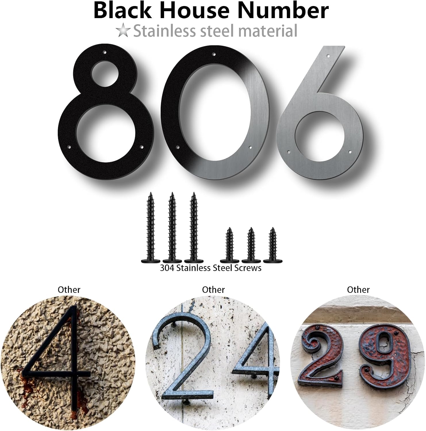 5 Inch Metal House Numbers, Stainless Steel for Outside, Mailbox Numbers | House Address Signs, Address Plaque