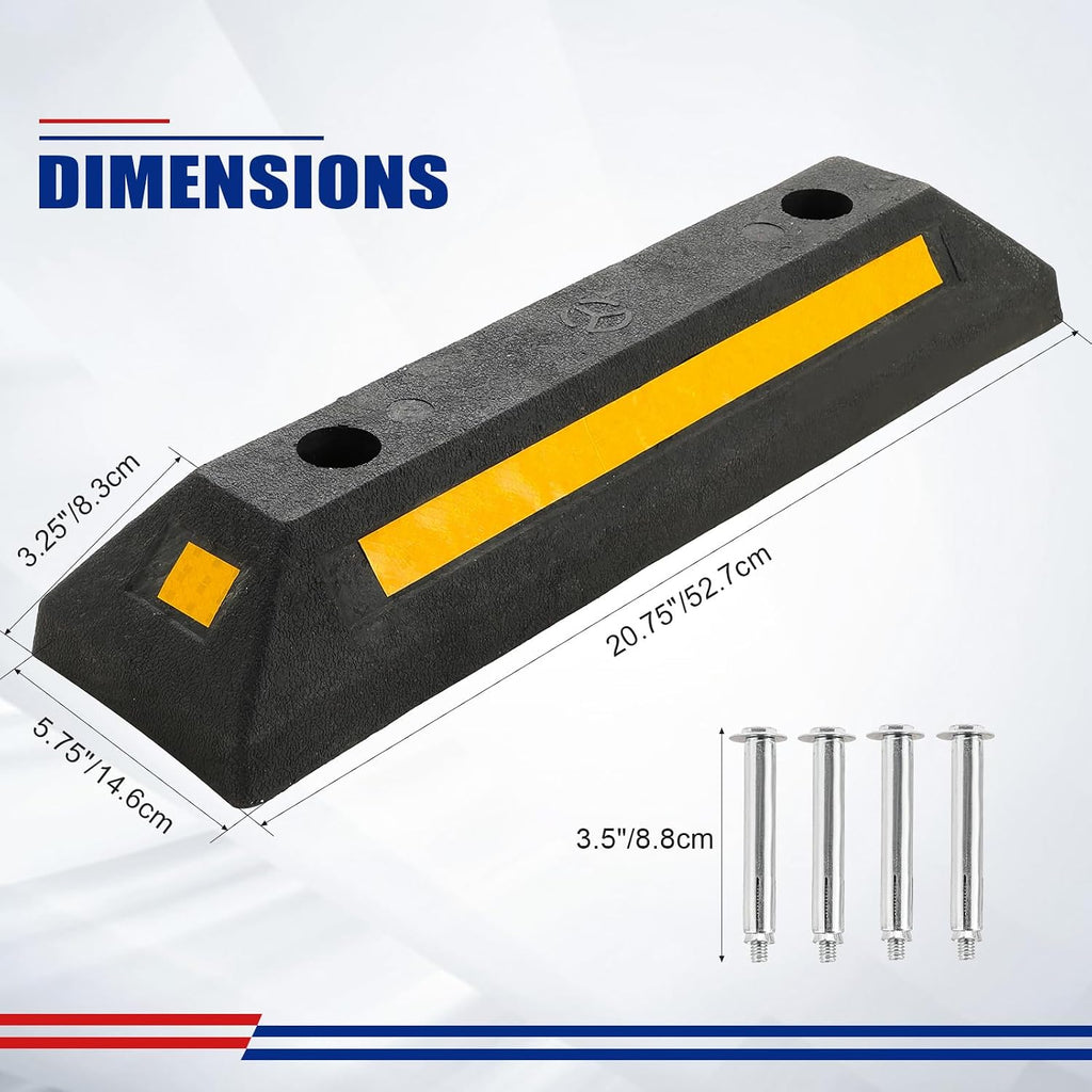 Rubber Parking Curb, Garage Floor Stops 2 Pack | Heavy Duty Wheel Stop Stoppers Vehicle Parking Guide Block with
