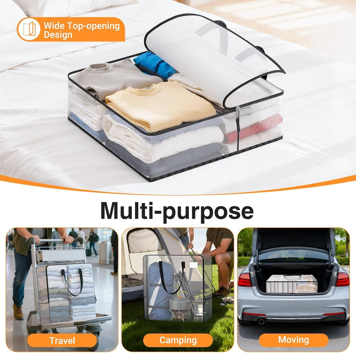 93L Moving Bags, Heavy Duty Clear Storage Bag with Strong Zippers & Handles