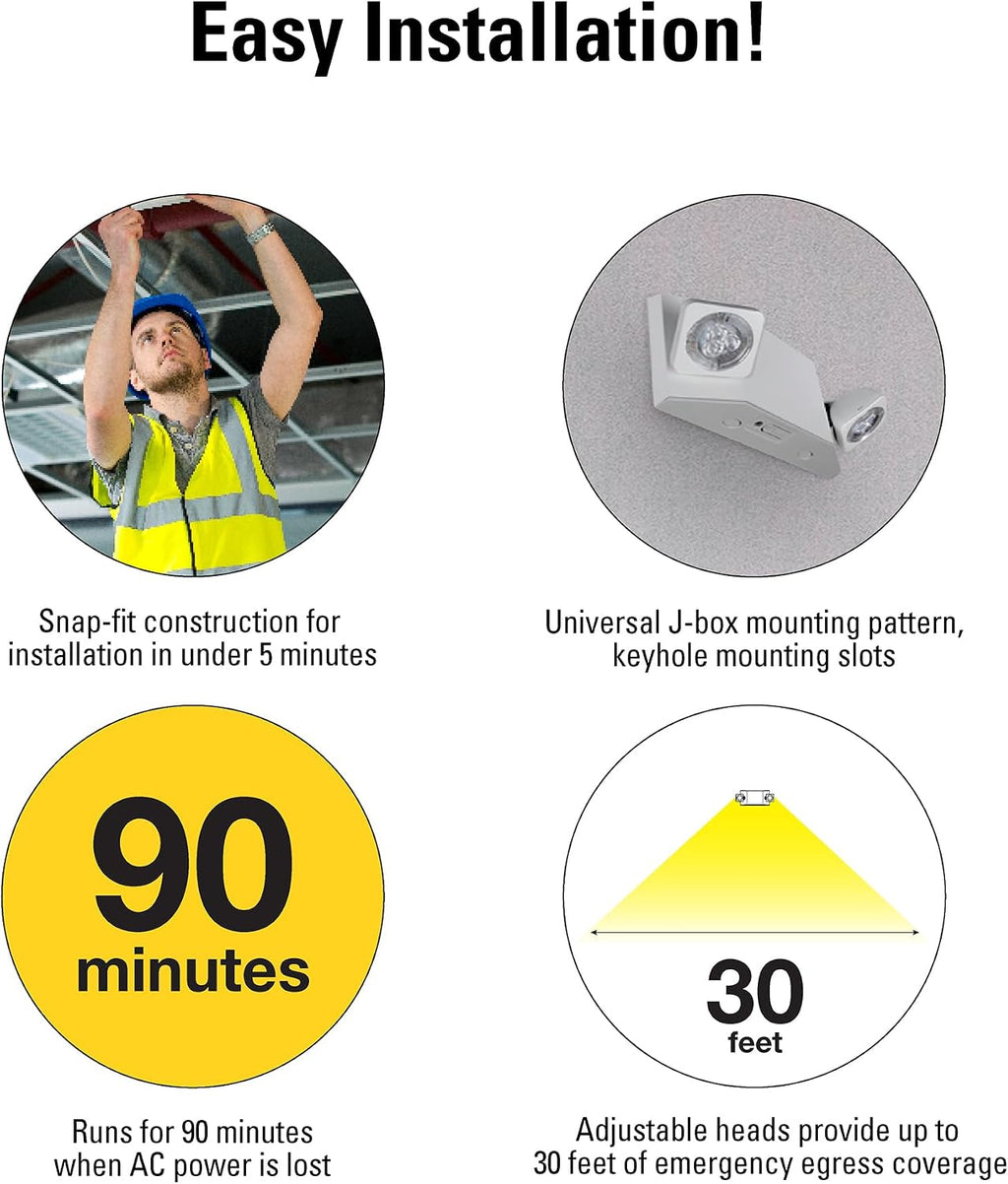 Sure-Lites AP2SQLED30 LED Emergency Light, Dual Square Heads, 90-Min