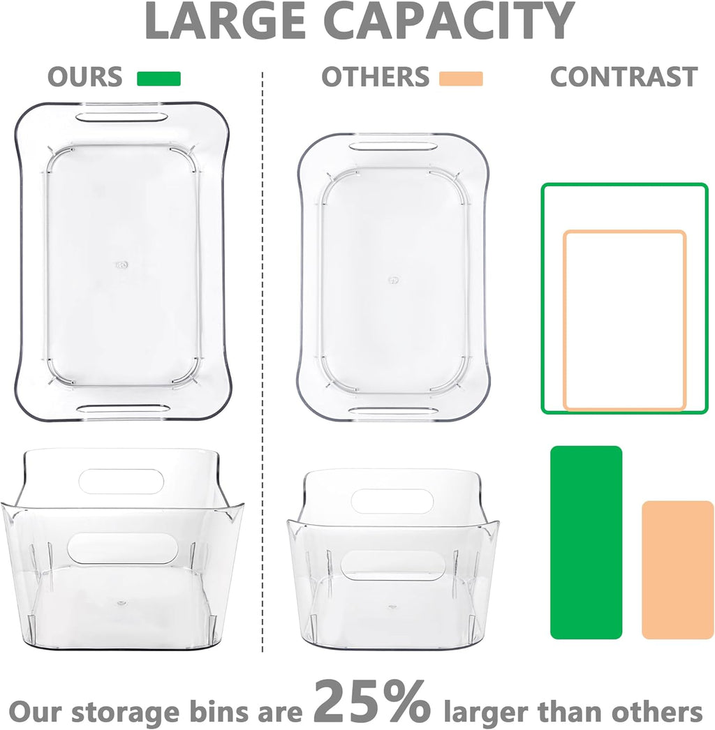 12 Pack Plastic Storage Bins, Multi-Use Organizer Bins, Pantry Organizer, Clear Storage Containers for Home, Kitchen