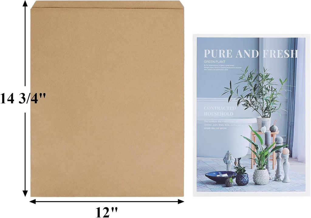 Kraft Brown Paper Bags 12x15 Large Flat Bags 100 Pack Bulk