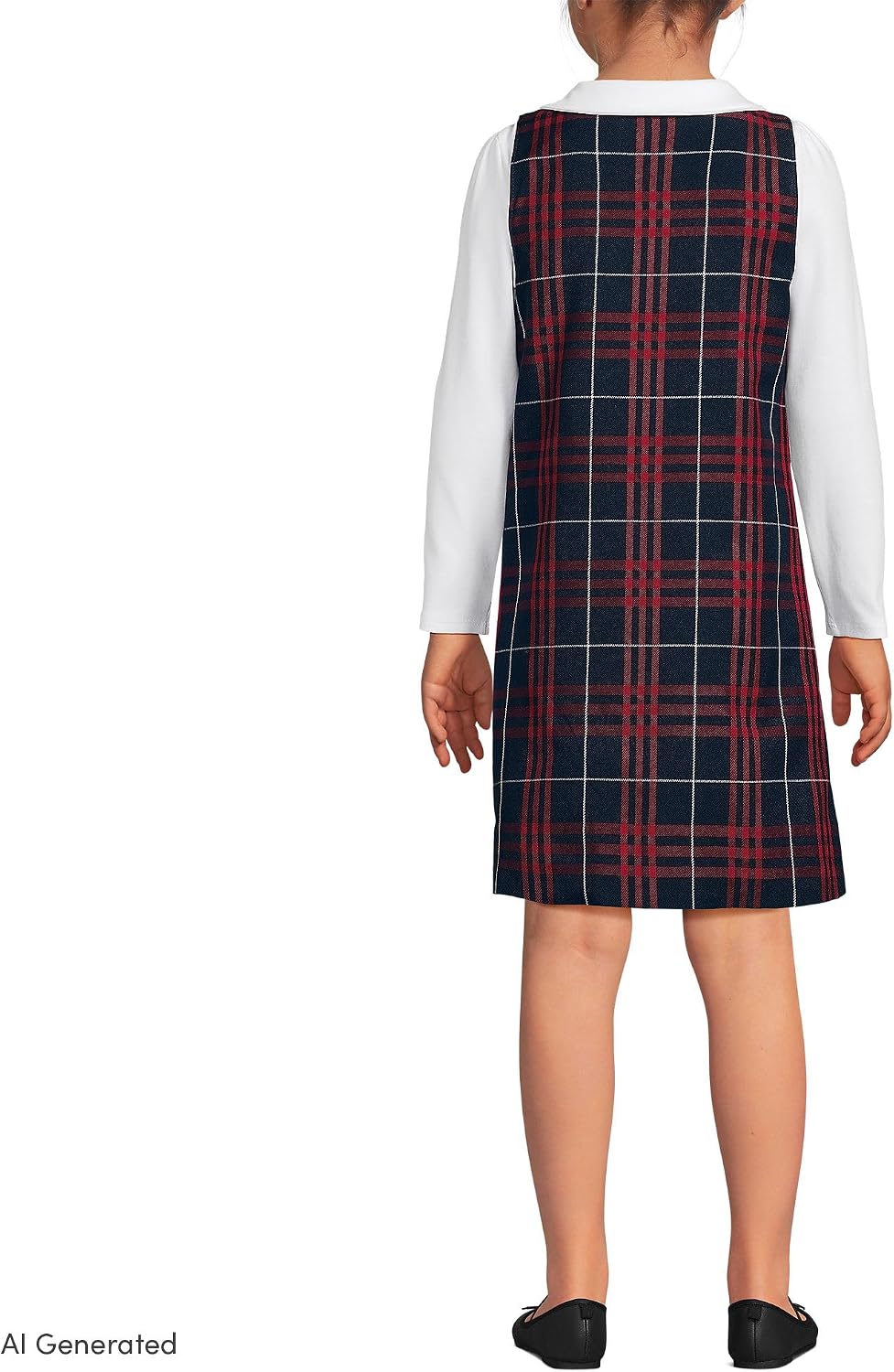 Girls Plaid Button Shoulder Patch Pocket Jumper 3 Classic Navy Large Plaid