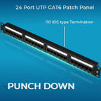 Rapink Patch Panel 24 Port Cat6 10G Support, Network Panel UTP 19-Inch, Wallmount or Rackmount 1U Ethernet Patch Panel Punch Down Block for Cat6, Cat5e, Cat5 Cabling