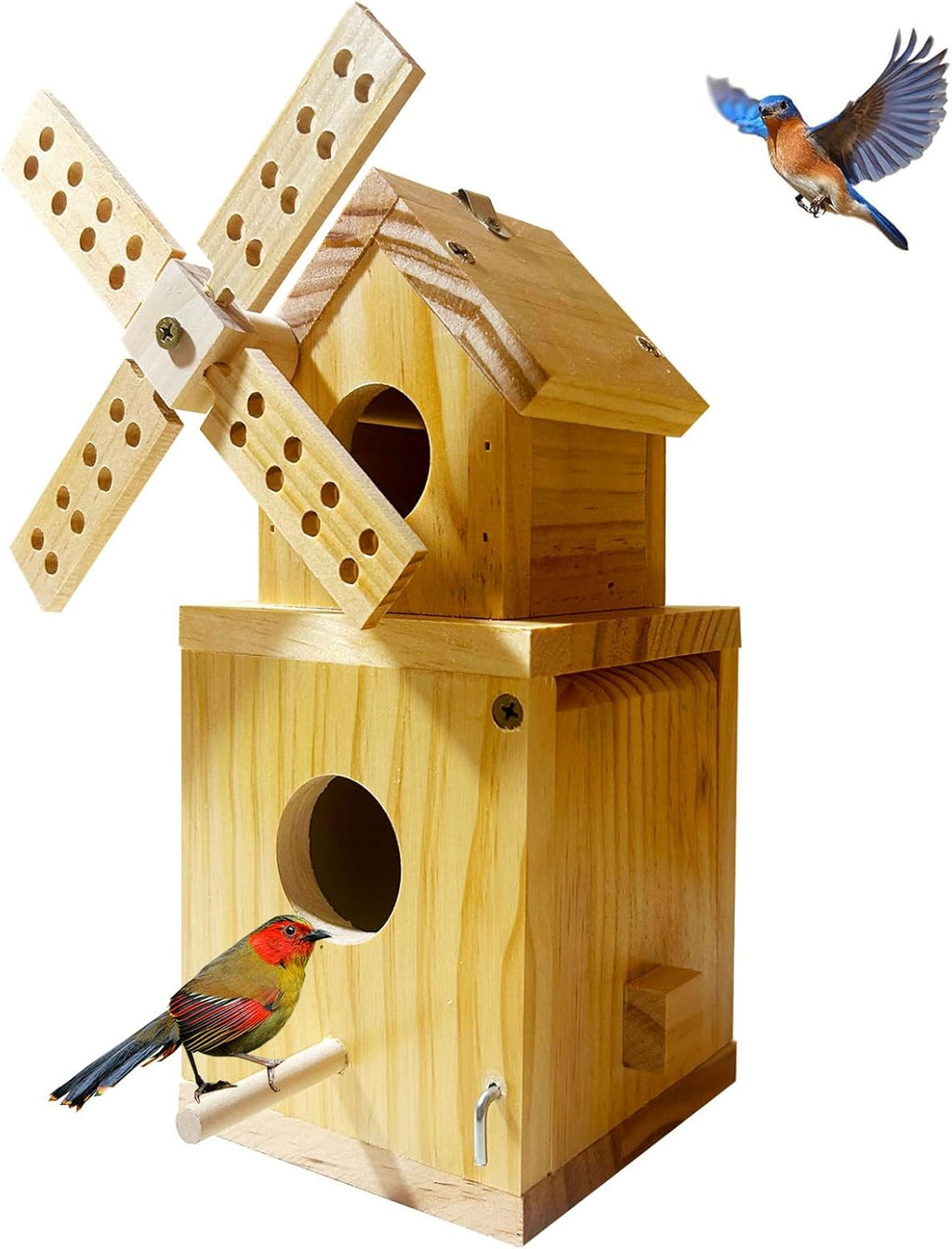 Wood Bird House, Hanging Windmill Bird Houses for Outside, Cedar Birdhouse Outdoors for Robin Budgie Swallow Little