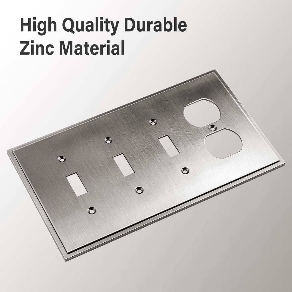 Henne Bery Soft Modern Decorative Wall Plate Switch Plate Outlet Cover (Triple Toggle/Single Duplex, Heirloom Silver)