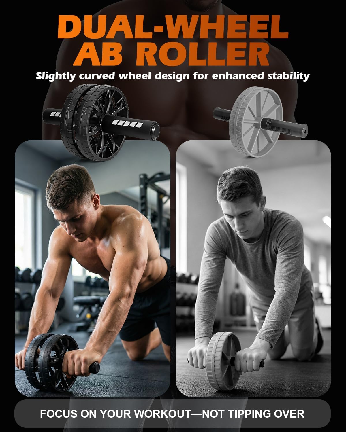 Upgraded Ab Roller Wheel, Abdominal Core Workout Equipment for Home Gym with Knee Pad, Full Body Strength Training