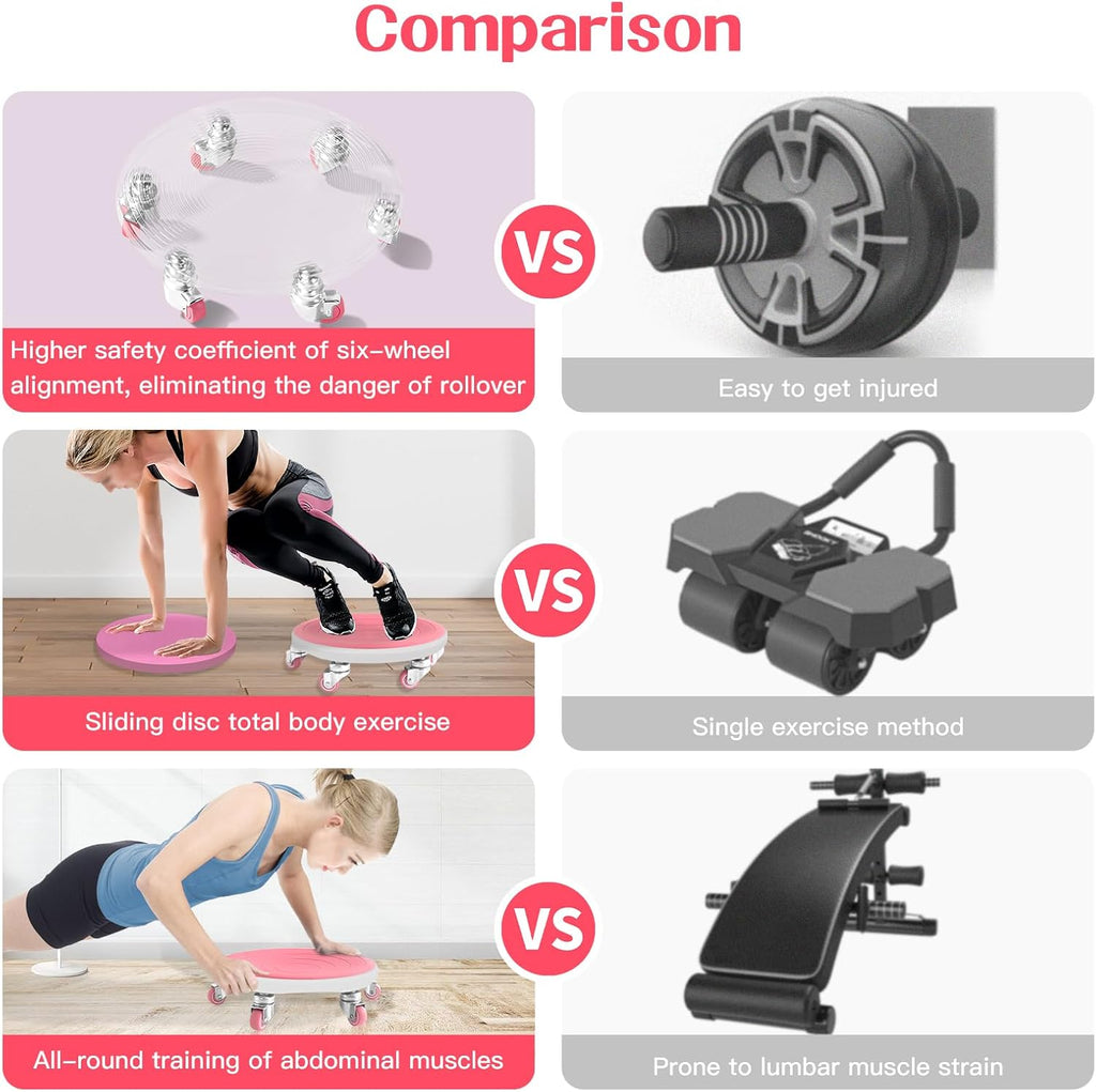 6 Caster Ab Roller, Ab Exercise Equipment with Knee Pads, Ab Roller Wheel for Core Exercise, Abdominal Strength