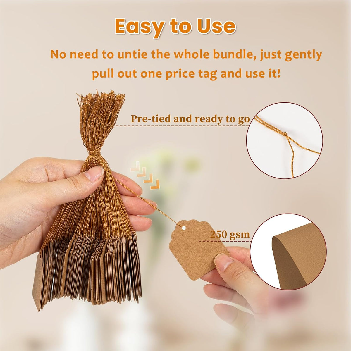 1.8x1.4 Inches Brown Kraft Price Tags with String Attached 500 Pcs