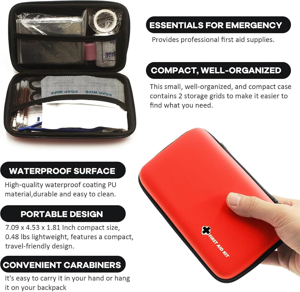 First Aid Kit Red Portable Compact Waterproof Mini Refill Supplies for Home Car Travel Camping Truck Hiking Sports