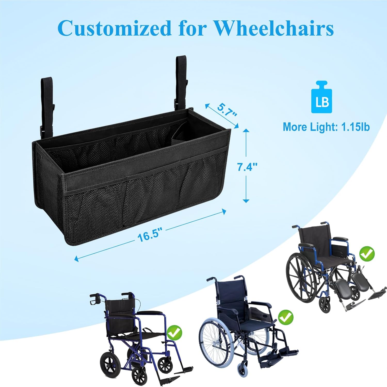 Wheelchair Basket for Back, Large Capacity Wheelchair Backpack Storage Bag with Cup Holder
