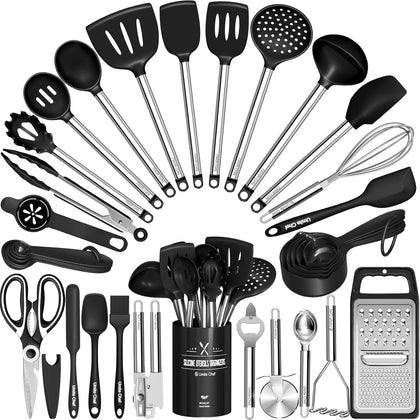 Thickened Kitchen Utensils Set- Silicone Cooking Utensils Set for Nonstick Cookware-Silicone Spatulas Set, Heavy Duty