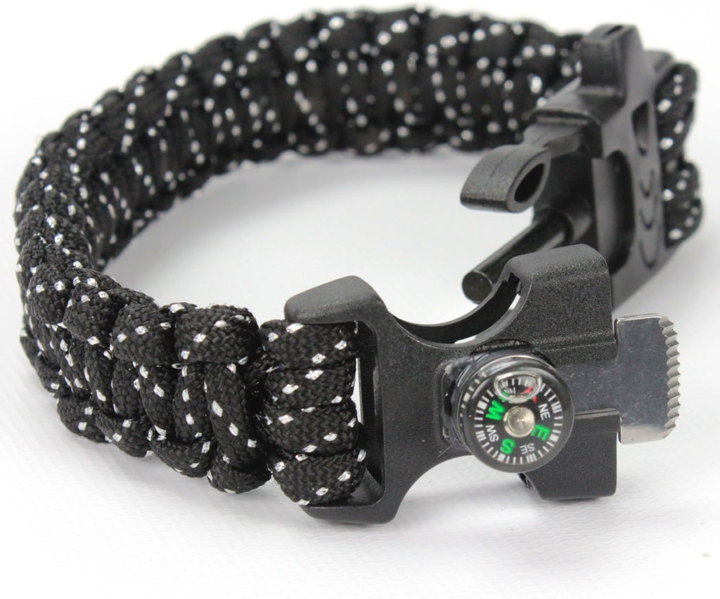 Paracord Survival Bracelet with Fire Starter, Compass -Outdoor Life Saving Tools- Stainless Steel Scraper, Whistle