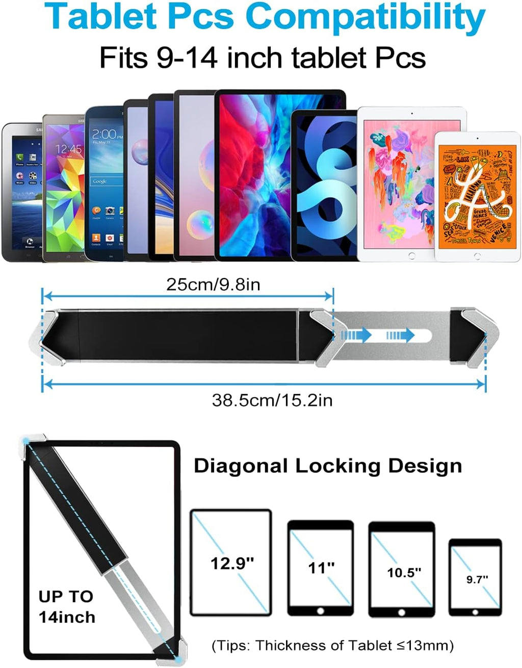 Anti Theft Tablet Kiosk Stand for 9"-14" Tablet, Security iPad Desk Floor Stand, Heavy Duty Tablets POS Display Mount