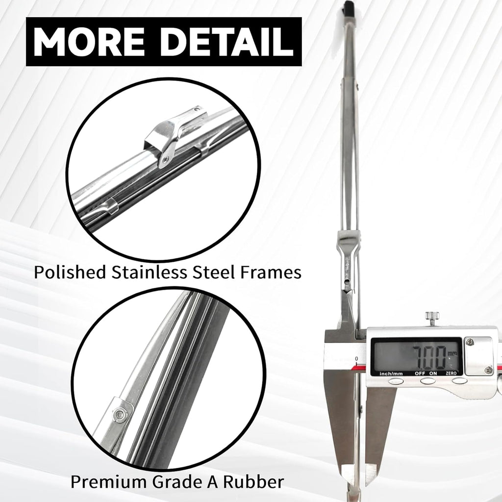 16" and 16" Classic Silver Wiper Blades (Pack of 2), 7mm Bayonet (Wiper Arm) Width for Classic Cars/Boat, Polished