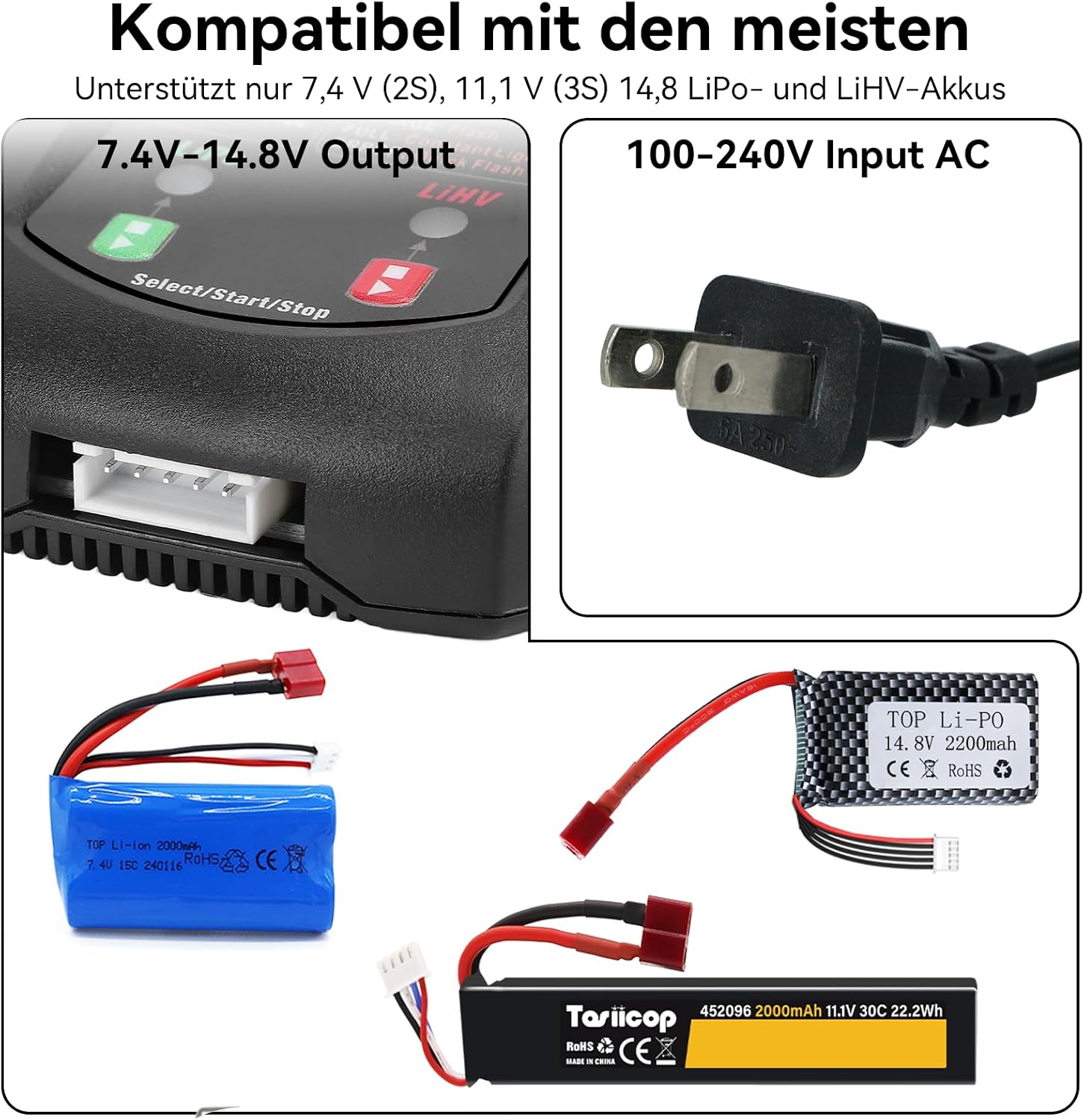 LiPo Battery Charger - 2S 3S 4S RC Car Batteries Balance Chargers 18W 2A for LiPo(7.4-14.8V) LiHV(8.7-17.4V) with