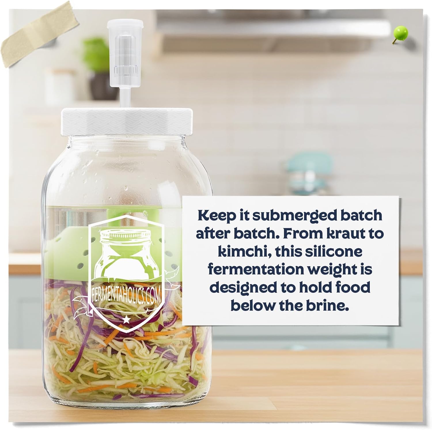 KrautKeeper Silicone Fermentation Weight – Keeps Veggies Submerged in ½-Gallon & 1-Gallon Jars, Fits 6.3" Diameter