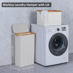 Slim Laundry Hamper,Narrow laundry Hamper with Lid,60L Hamper for Laundry,Dirty Cloth Hamper with Bamboo Handle for