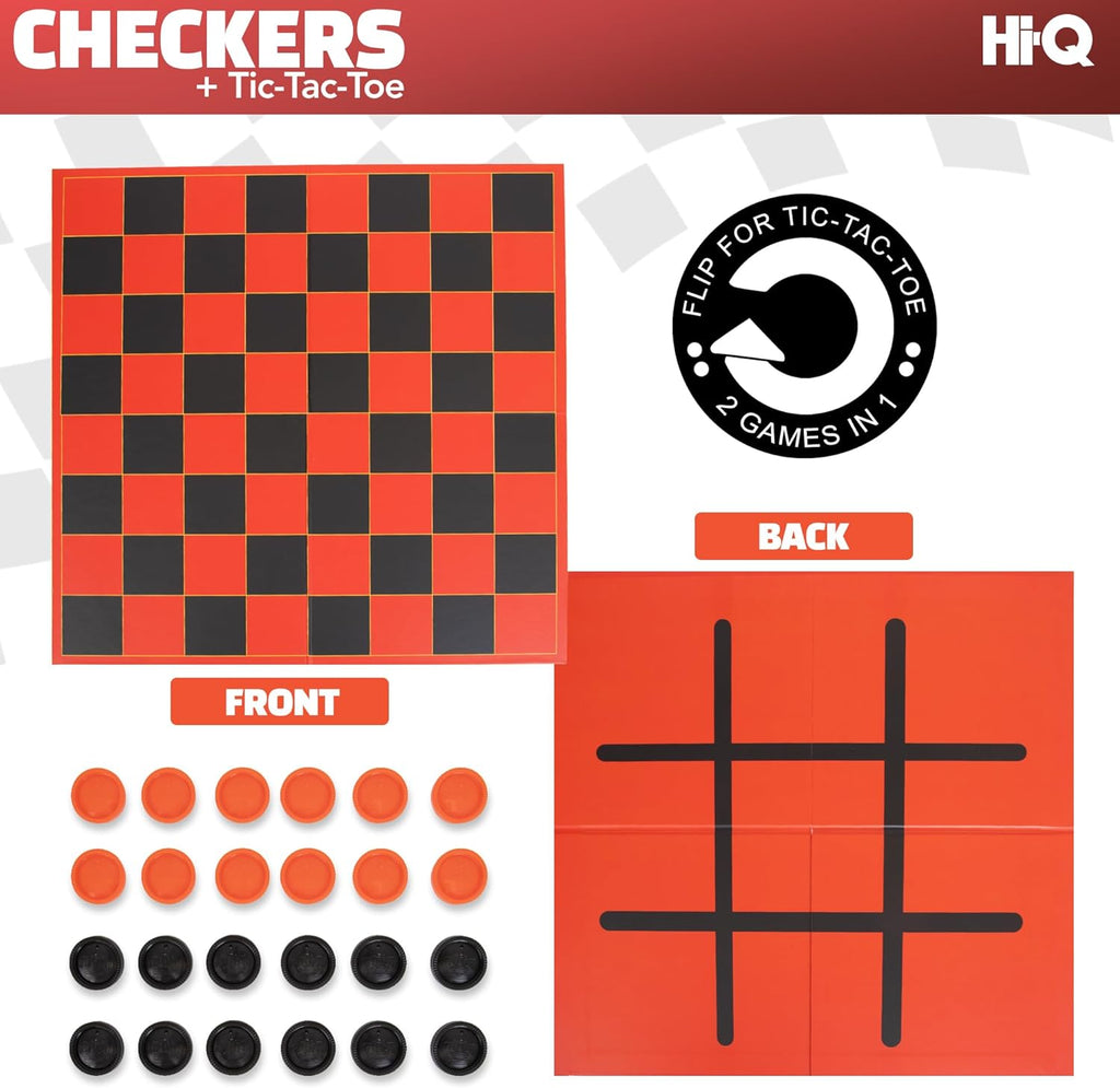 HI-Q Checkers & Tic-Tac-Toe Board Game Set – Classic Strategy for Kids & Family – Features Interlocking Stacking