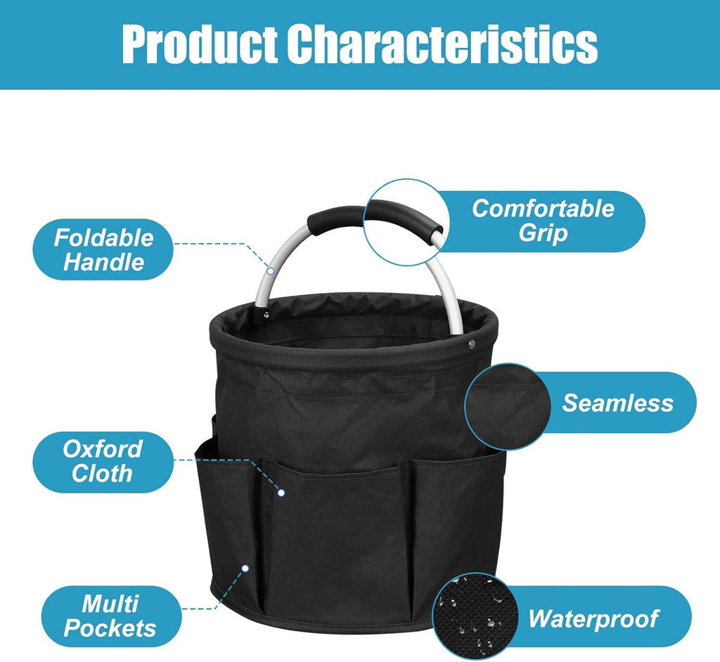 17L Portable Cleaning Bucket Organiser, 6 Pockets Foldable Cleaning Caddy with Handle Wearable Cleaning Caddy Bag for