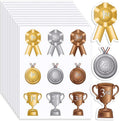 108 Pcs Assorted Award Ribbon Stickers Self Adhesive Gold Silver Bronze Medals Classic Trophy Rosette 1st 2nd 3rd