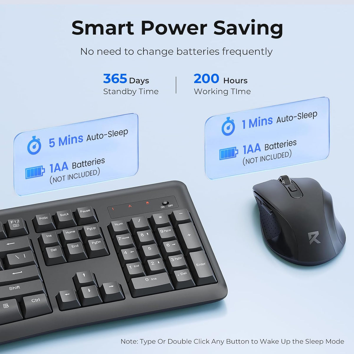 Wireless Keyboard and Mouse Combo, 2.4G Full-Sized Ergonomic Computer Keyboard and 5 Level DPI Adjustable Wireless