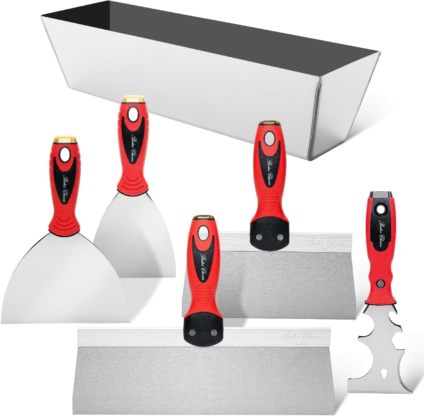 Bates Drywall Knife Set - 6pcs, Finishing Tools with Mud Pan & Spackle Knives