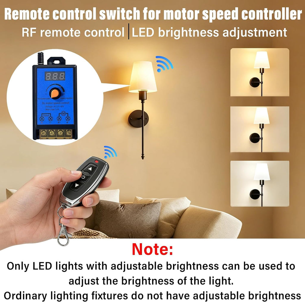 DC 12V-60V 12A PWM Motor Speed Controller w/ 2 Wireless Remotes