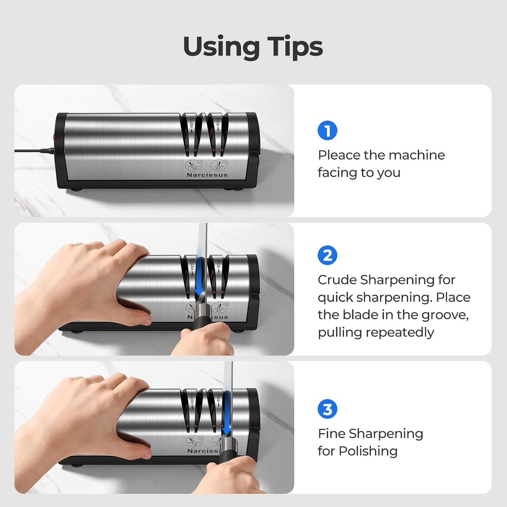 Knife Sharpener, Professional 2 Stage Electric Knife Sharpener for Quick Sharpening & Polishing, with Scissors