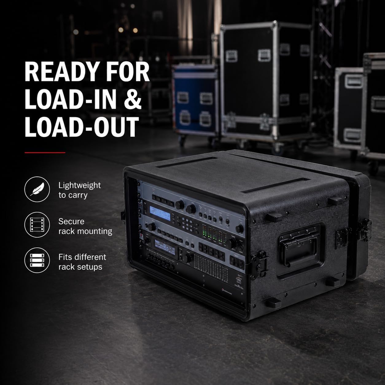 5U Rack Case 13.7" | Complete Wireless System Case, Adjustable Rails 9"–13", Extra-Deep Lids, Watertight PE