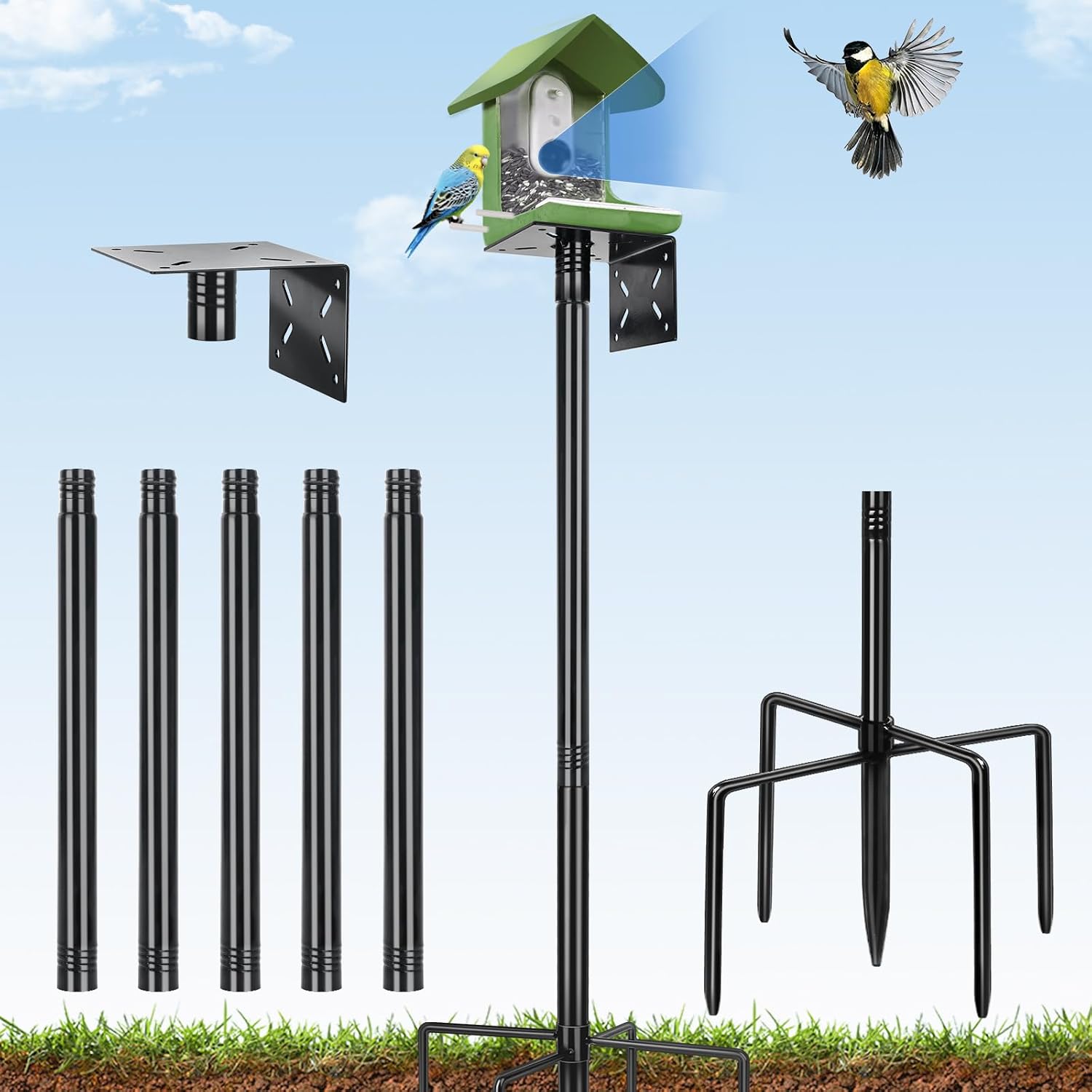 Bird House Pole, 80 Inch Bird Feeder Pole Stand with 1-Inch Dia Heavy Duty Birdhouse Pole Mount Kit for Outdoors