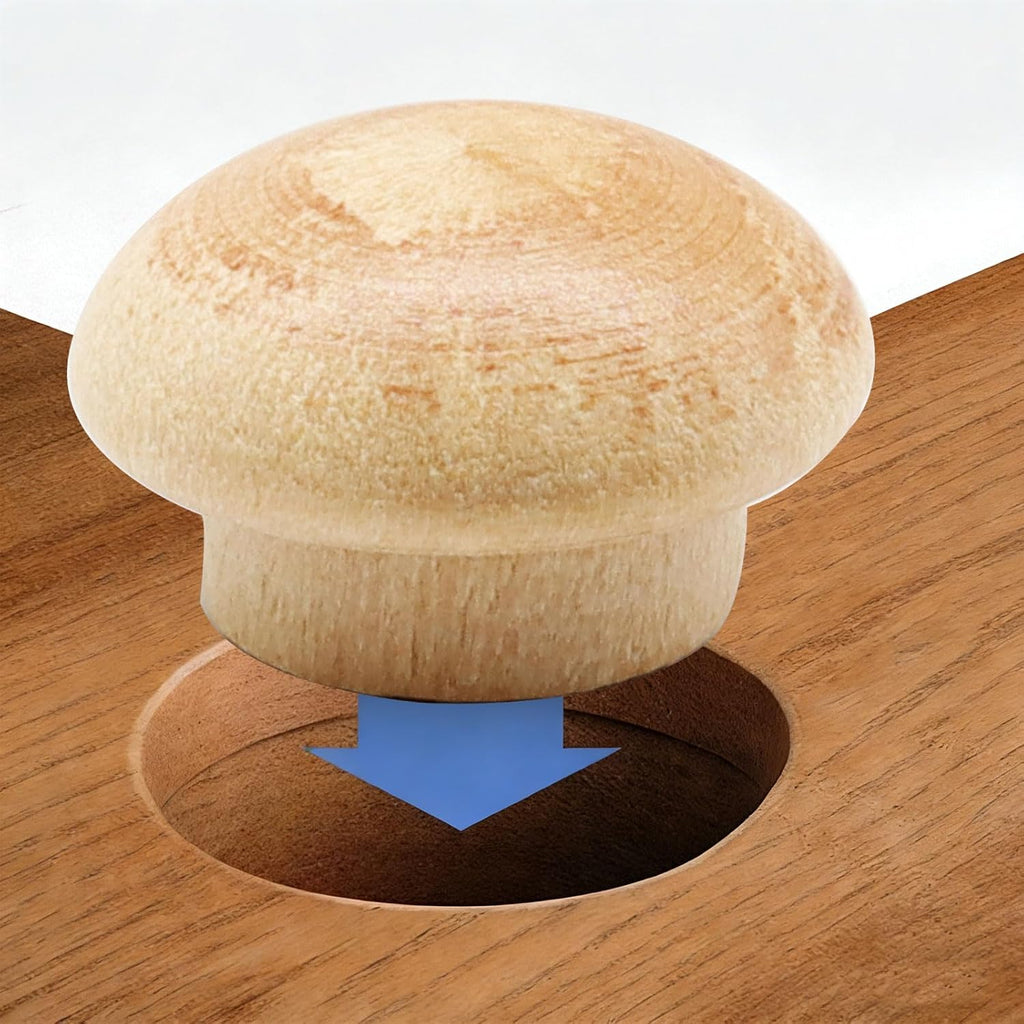 Wood Plugs, Maple Button Top Screw Covers, 100 Pack, 3/8 Inch | Round-Head Hardwood Plugs