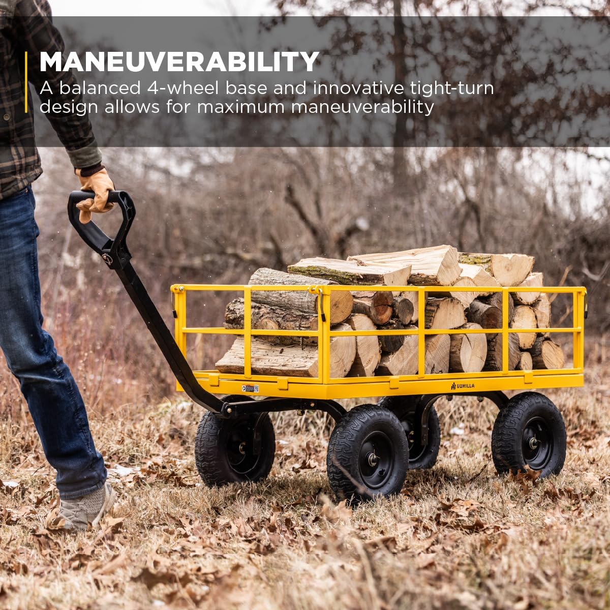 Heavy Duty, All Terrain Garden Wheelbarrow, 1200 Lb, Yellow - Foldable Wagon, Gardening Equipment for Yard, Lawn, and