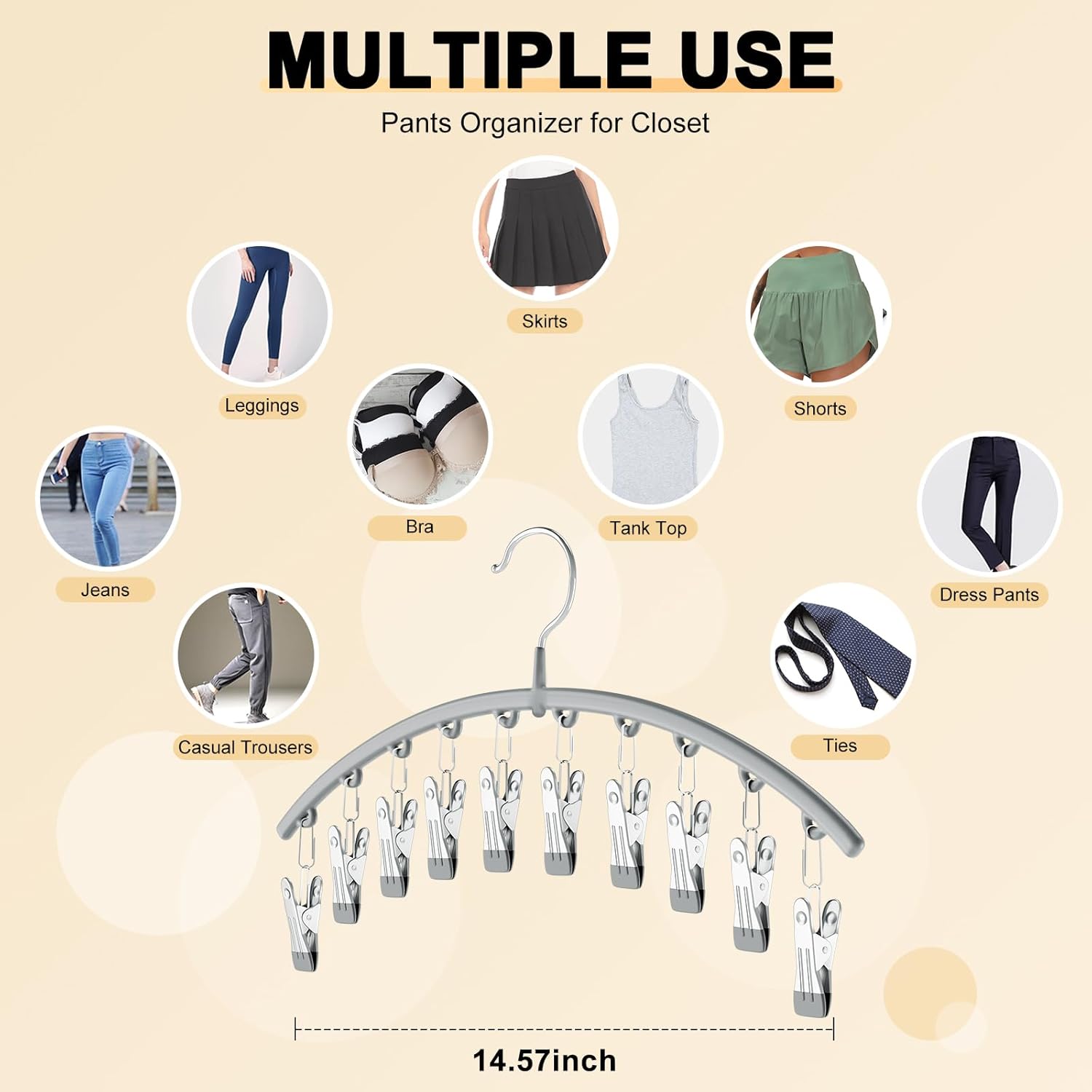 Legging Organizer for Closet, Metal Yoga Pants Hanger w/Rubber Coated 2 Pack w/10 Clips Hold 20 Leggings, Hangers