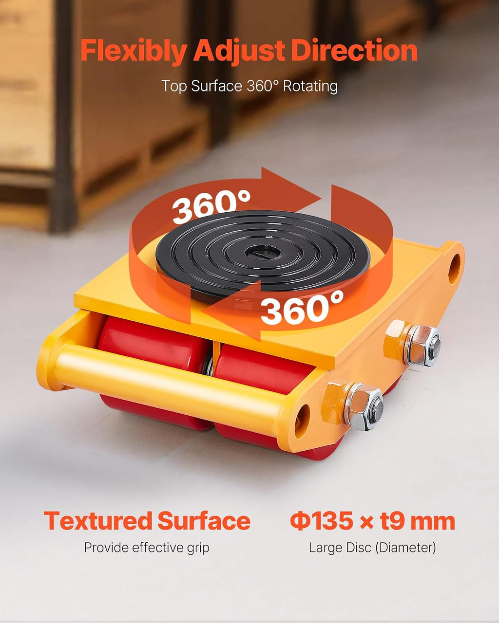 4PCS Machinery Skates Dollies, 17,637 lb Heavy Duty Equipment Moving Skates with 4 PU Wheels, 360° Rotation Non-Slip