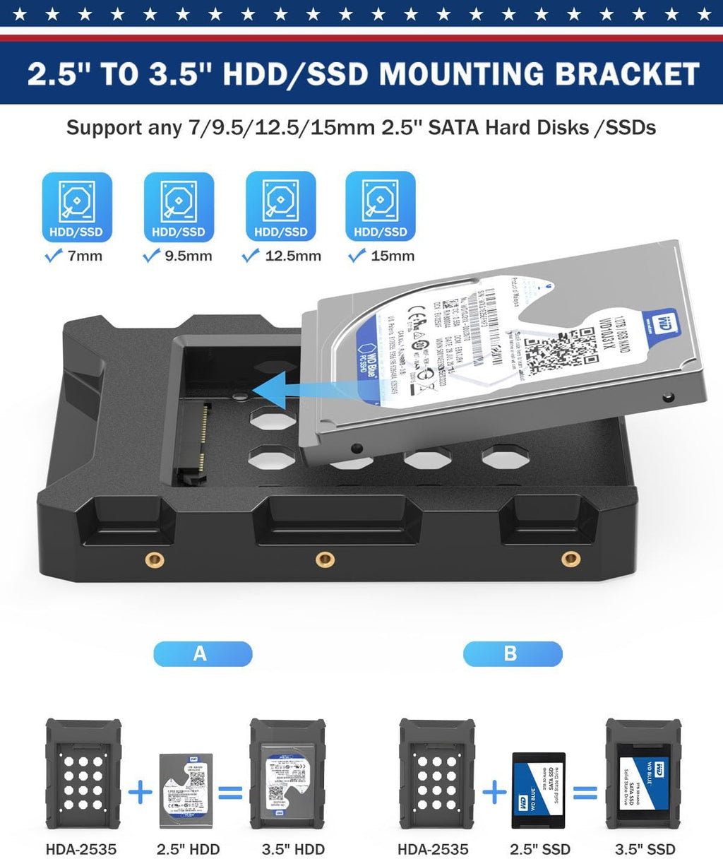 2.5'' SSD SATA to 3.5'' Hard Drive Adapter SSD Mounting Bracket Kit 1 Pack Internal SSD Desktop Adapter Hard Disk