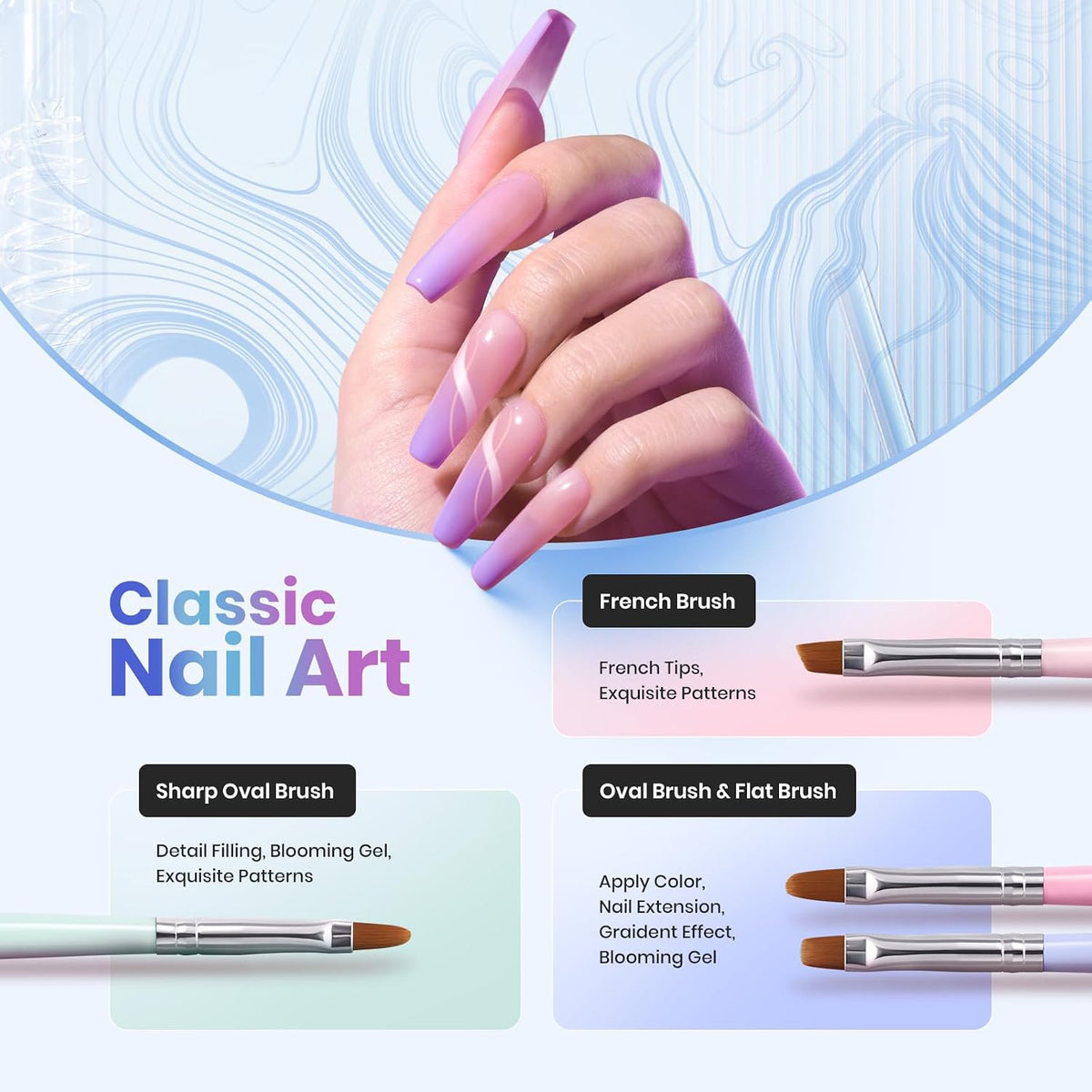 Nail Art Brushes, 6 Pcs Fingernail Art Design Pens