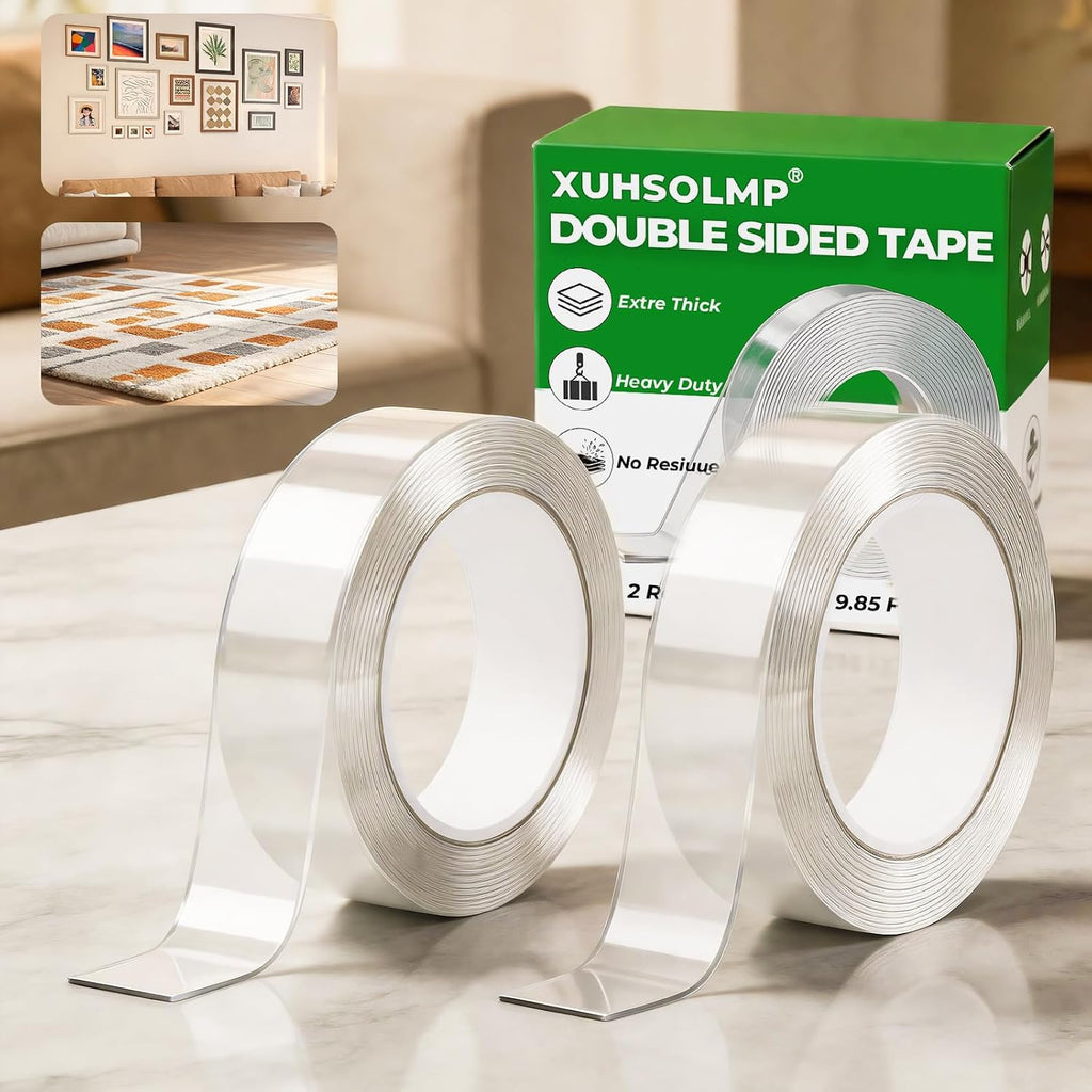 Double Sided Tape Heavy Duty, Clear Nano Mounting Tape 2 Rolls 20 Feet