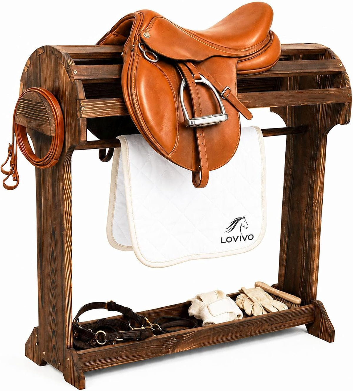 Large Wood Saddle Rack with Curved Top Surface, for Horse Tack Organizers