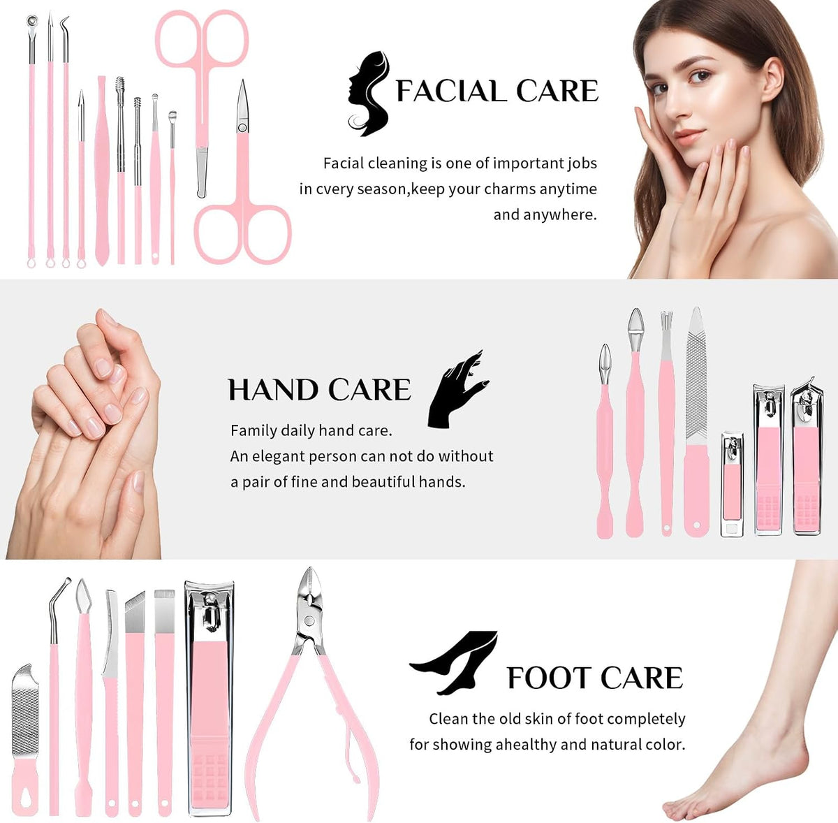 Manicure Set Nail Clippers Set Pedicure Kit, 26-Piece Pink