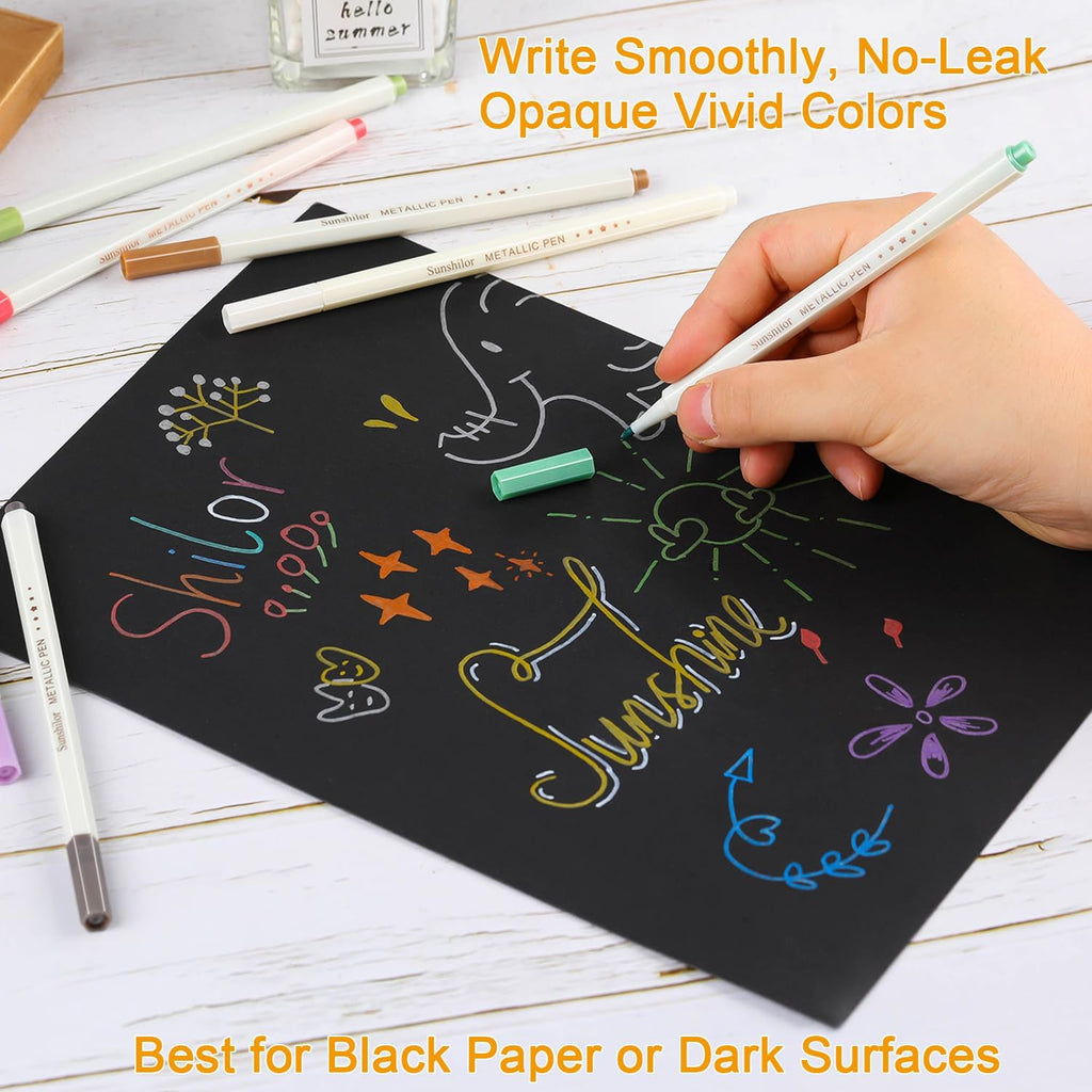 Metallic Markers Fine Point Metallic Marker Pens for Black Paper, Rock Painting, Easter Egg, Halloween Pumpkin, Card