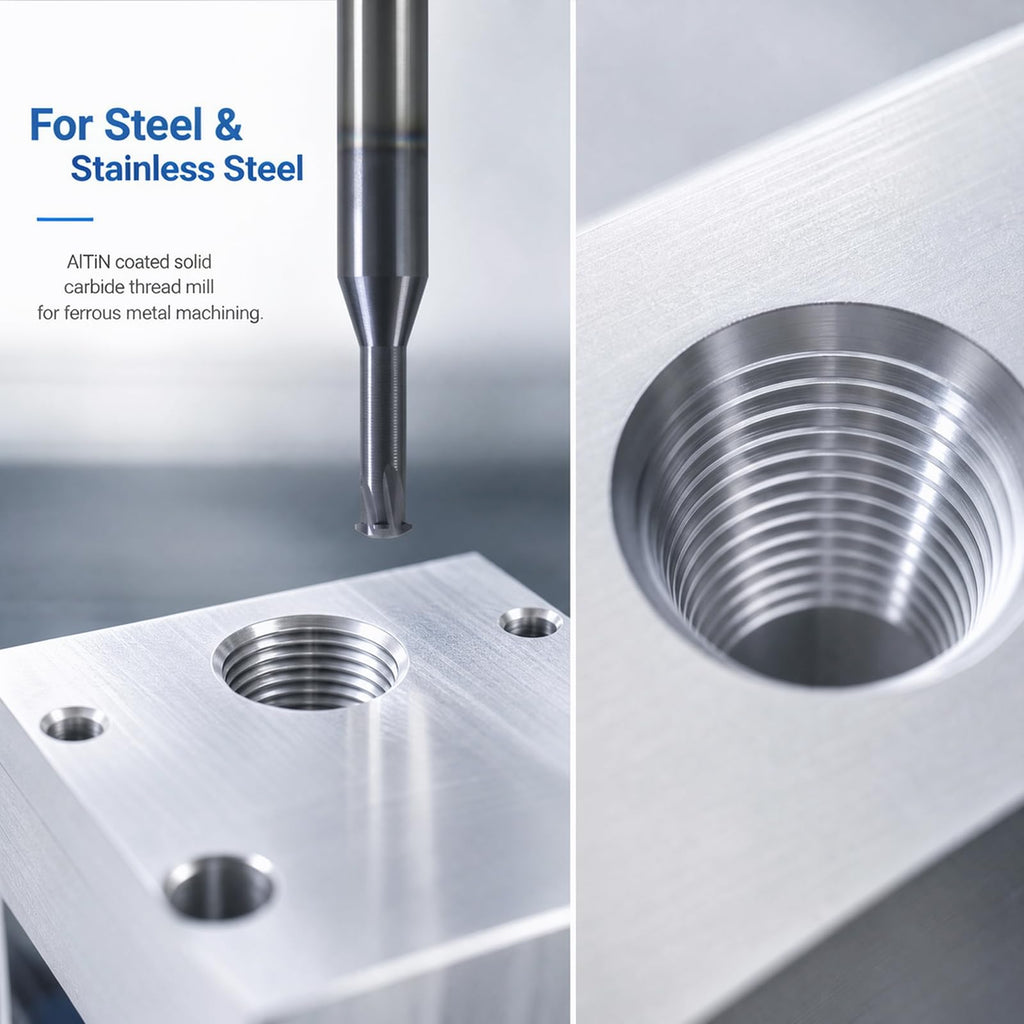 XYunEnZ Solid Carbide Thread Mill, 5/8" 11-32 TPI, 0.49" Dia, 4 Flute