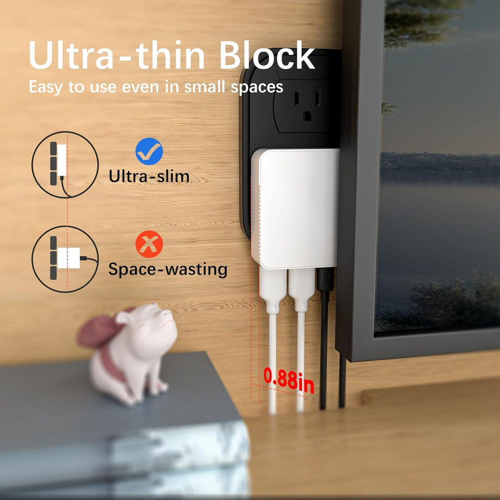 Flat USB C Wall Charger, 34W 4-Port USB Charger Block, Fast Charging Block with 20W Port Power Delivery and Dual