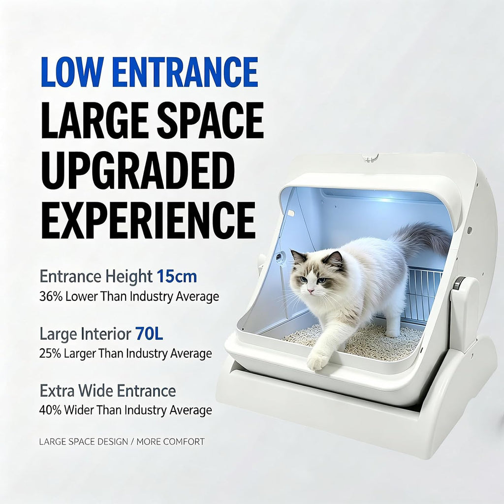 Self Cleaning Litter Box, Open Top Automatic, Cream White