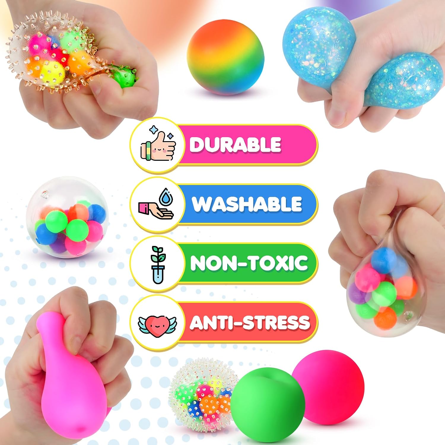 6 Set Squishy Sensory Stress Squeezing Balls for Adults | Sensory Calming Tool to Relieve Nervousness, Vent Mood and