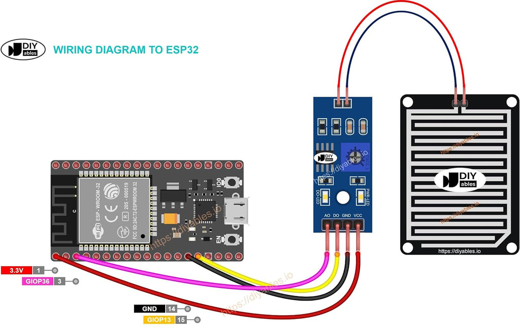 Rain Sensor for Arduino, ESP32, ESP8266, Raspberry Pi, 5 Pieces