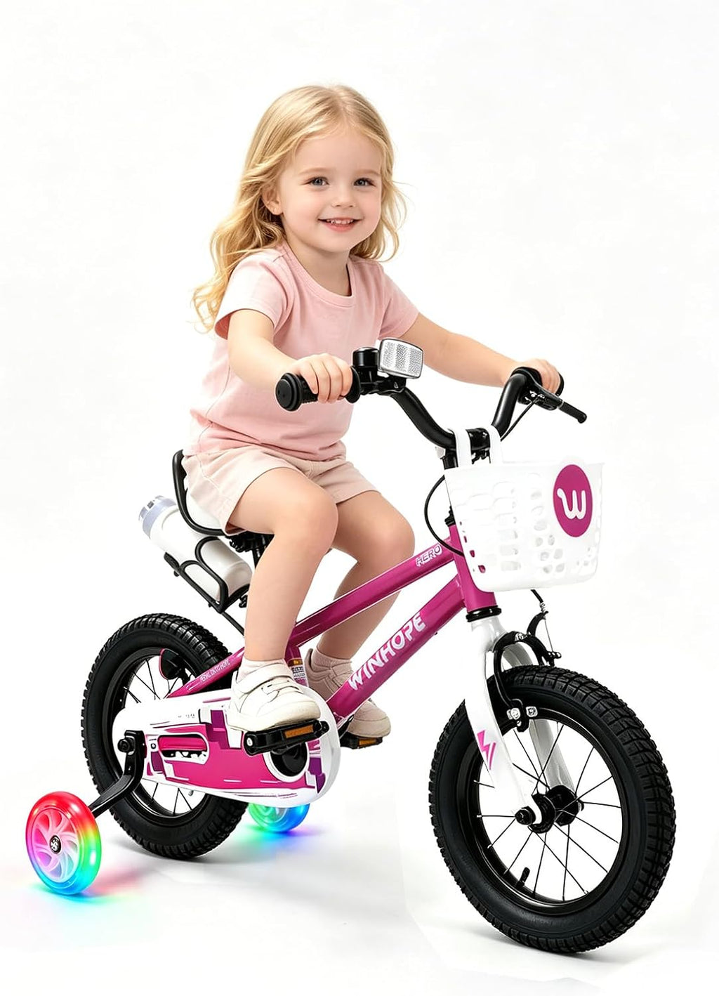 12-18 Inch Kids Bike with Light up Training Wheels for Boys Girls | Dual Brake Bicycle with Basket Adjustable Seat