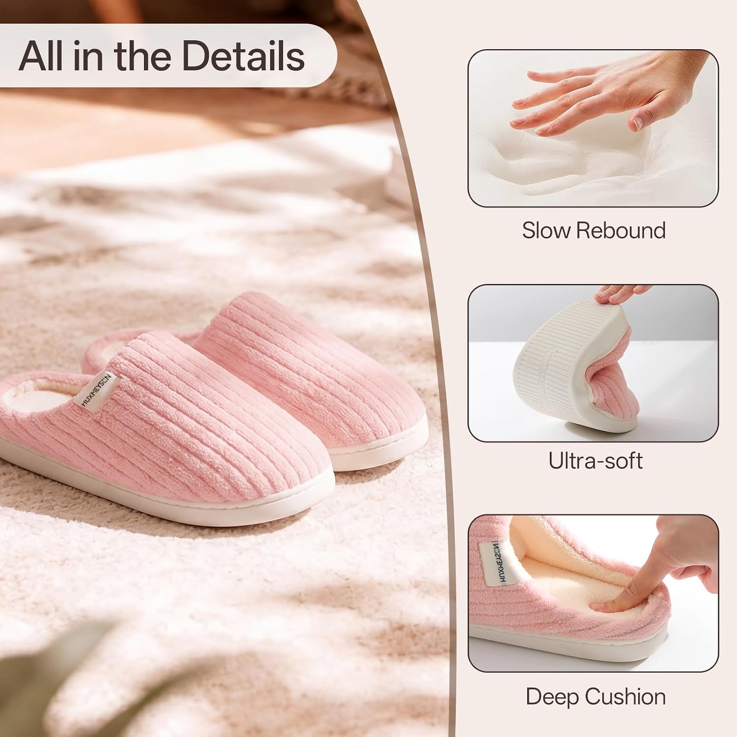 Slippers for Women, Warm Memory Foam Comfy House Slippers with Anti-Skid Rubber Sole for Indoor and Outdoor