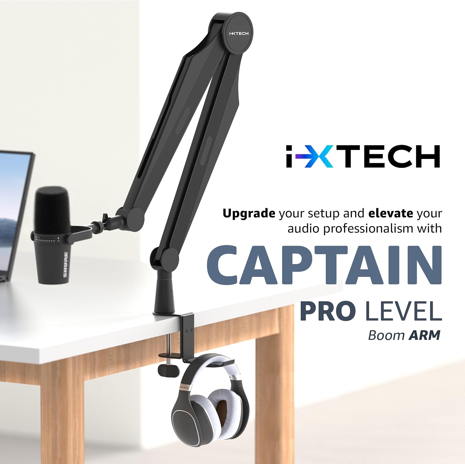 Mic Boom Arm Microphone Arm for Blue Yeti Shure Sm7b Hyperx QuadCast Rode At2020 and Fifine Upgraded Mic Stand with