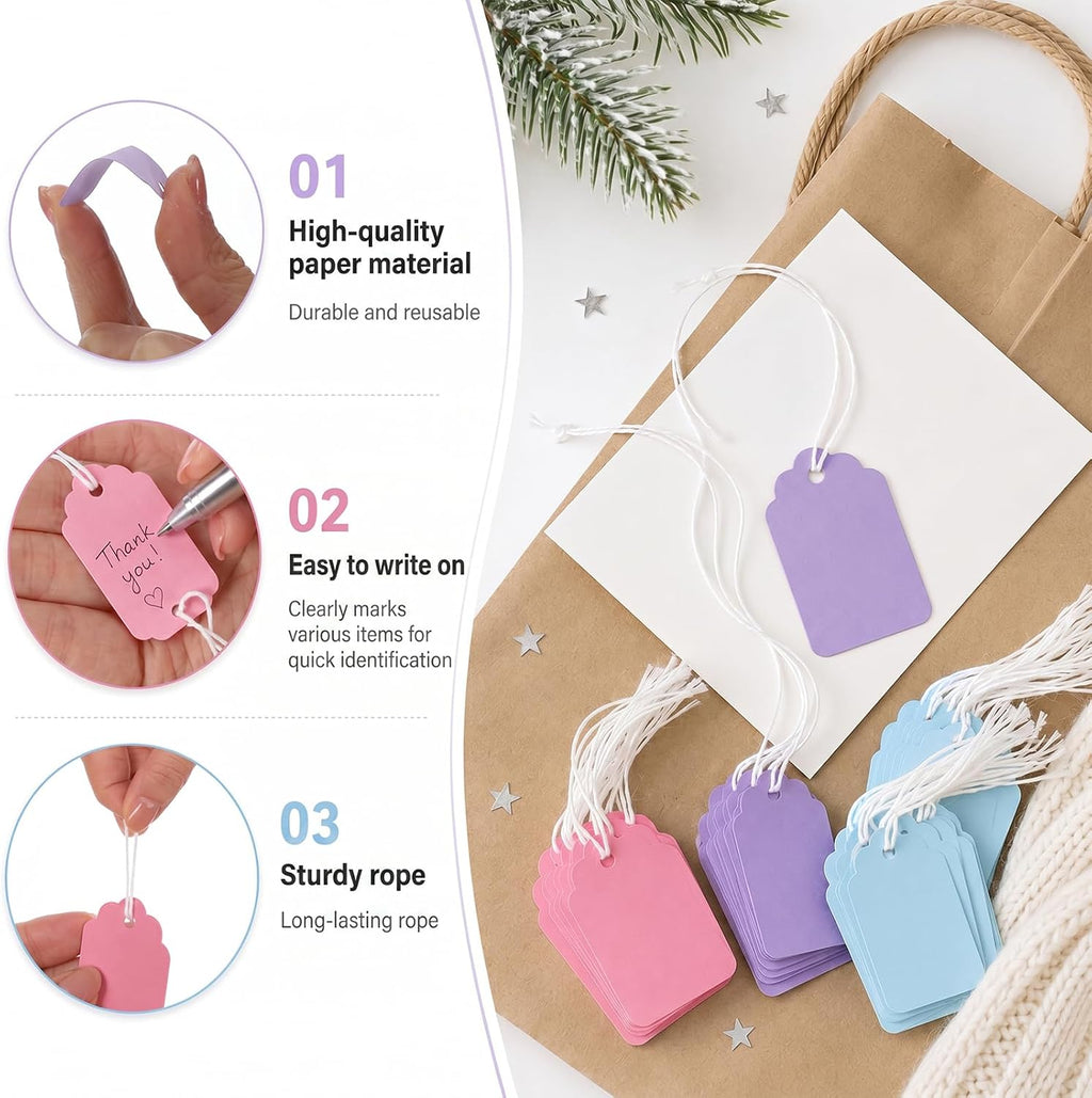 Price Tags with String Attached, 300 Pcs Pre-Strung Blank Shipping Tag